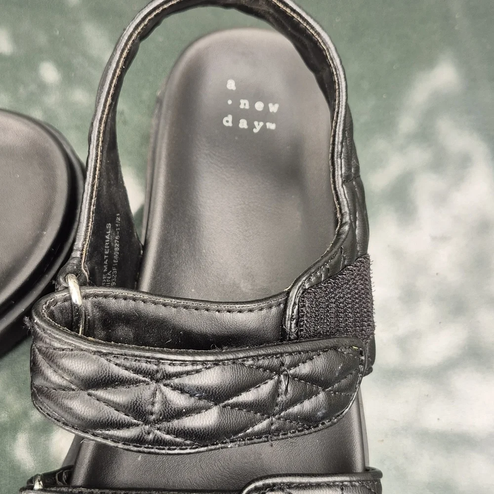 A New Day Black Slide Sandals with Braided Straps